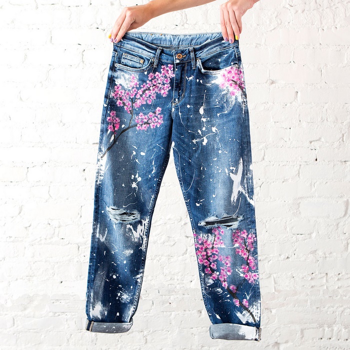 Fashion DIY: Transform Your Old Jeans Into Cute Cherry Blossom Boyfriend Jeans