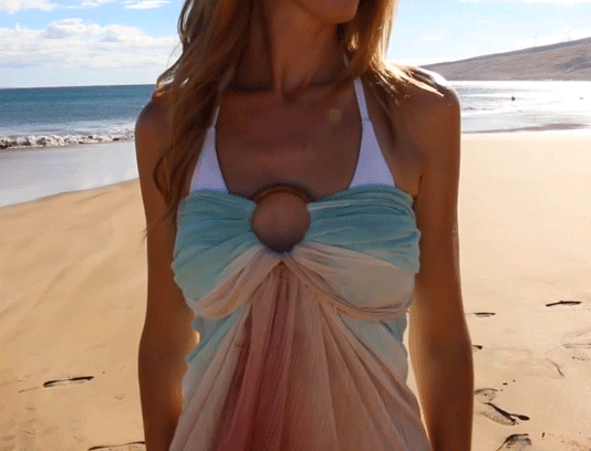 Wearing pareo as a beach accessory